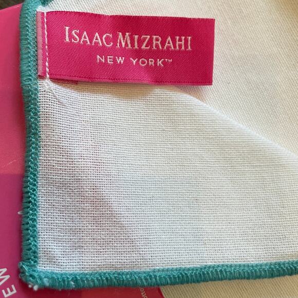 Isaac Mizrahi Spring Cotton Cloth Napkins 20x20 Embroidered Turquoise White NEW - Picture 5 of 8